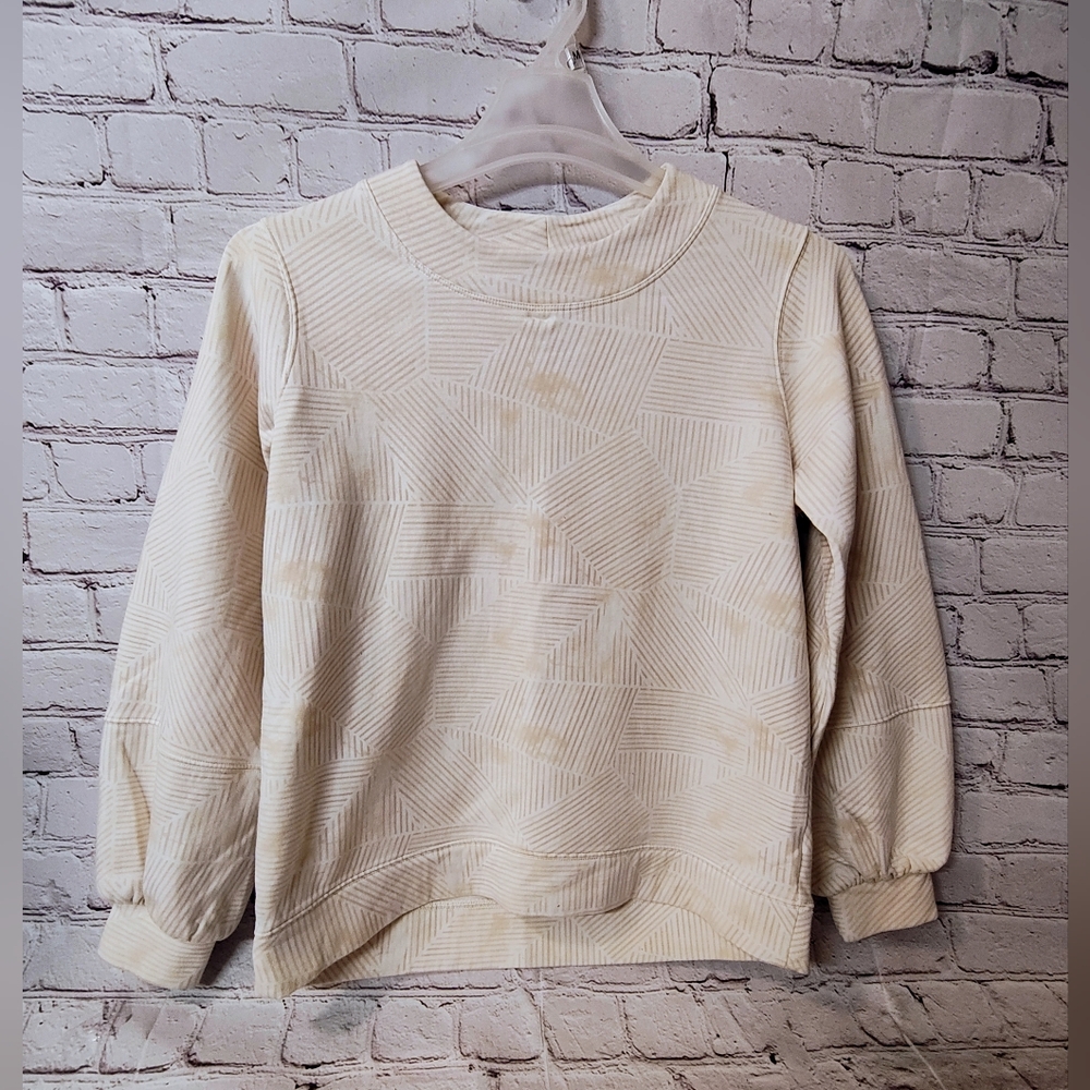 Calia Mock Puff Lantern Sleeve Striped Tile Tan Crew Sweatshirt Small